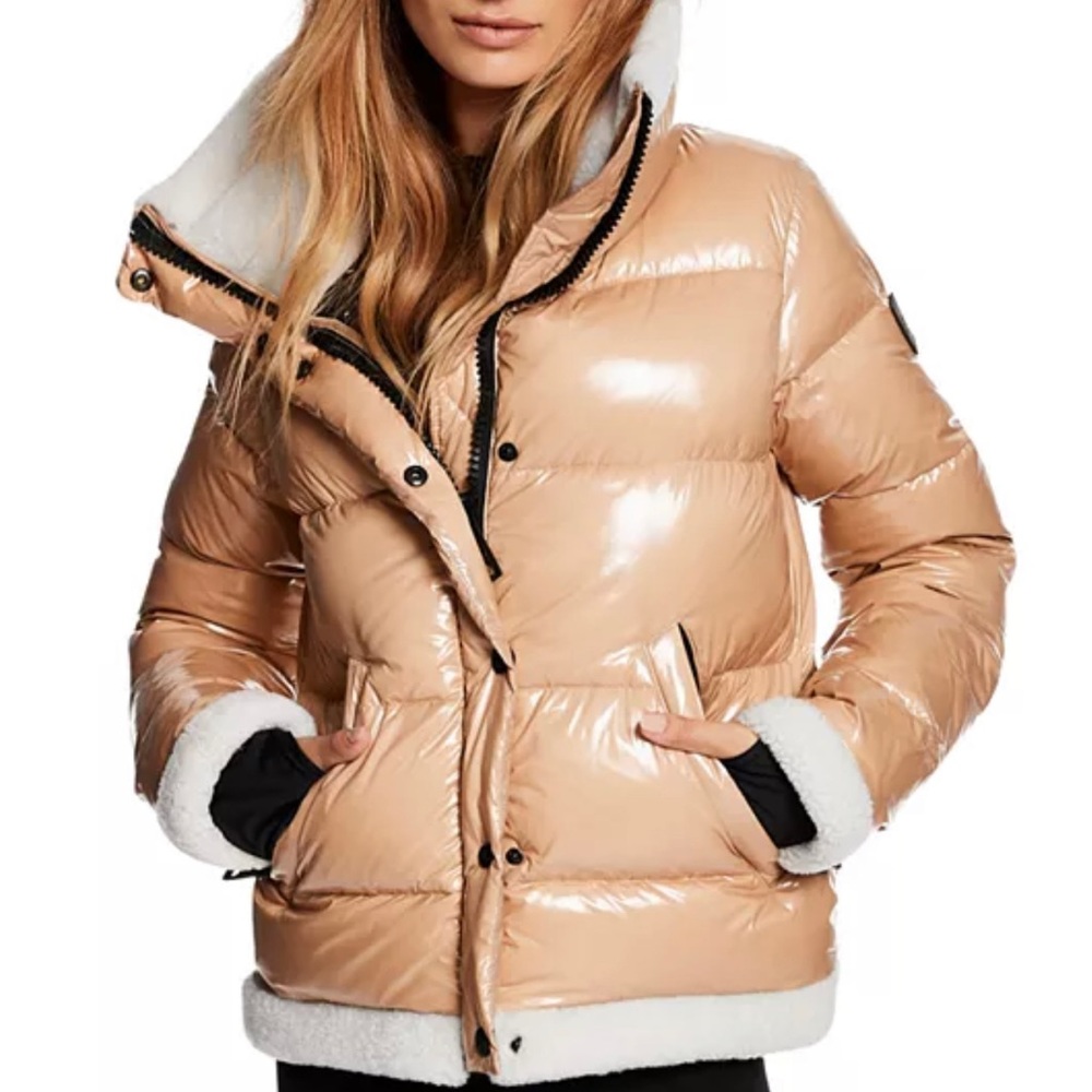 SAM. Gigi Shearling-Trim Down Jacket PufferTan/Beige